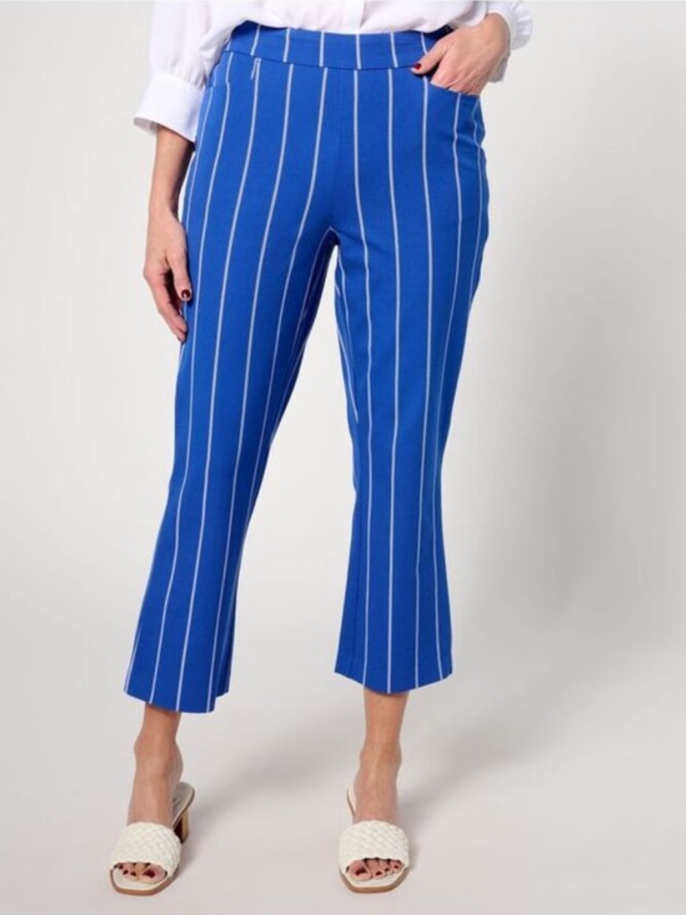 Isaac Mizrahi Baby Bootcut Crop Pant Blue & White Stripe NWT Women’s Size 16 QVC